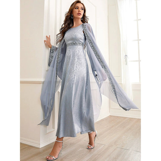 Autumn Muslim New Middle East Dubai Arab Abaya Embroidery Set Female Side laxury