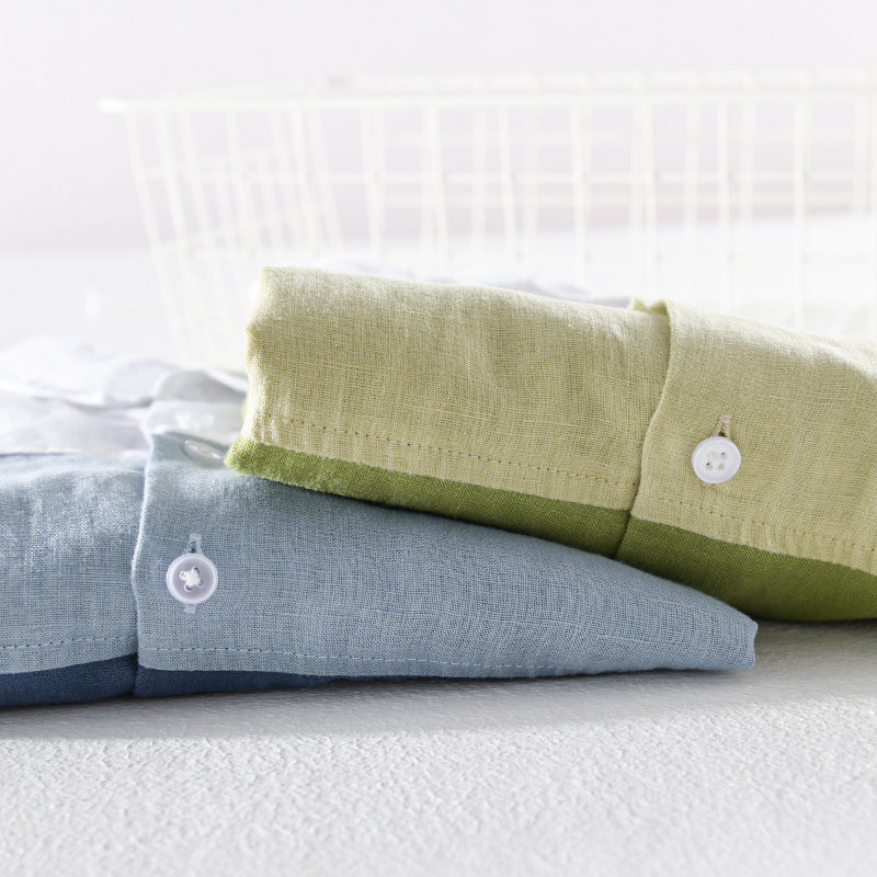 Men's Linen Leisure Color Matching  Sleeve Shirt