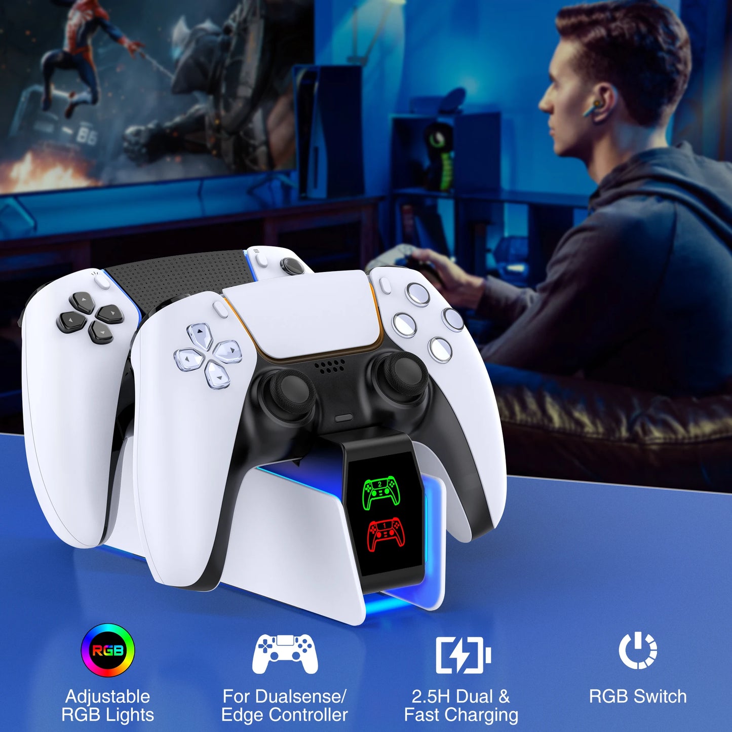 Dual Fast Charger for Playstation 5 Controller Charger Station Charging Cradle Dock Station With LED Indicator for PS5 Gamepads
