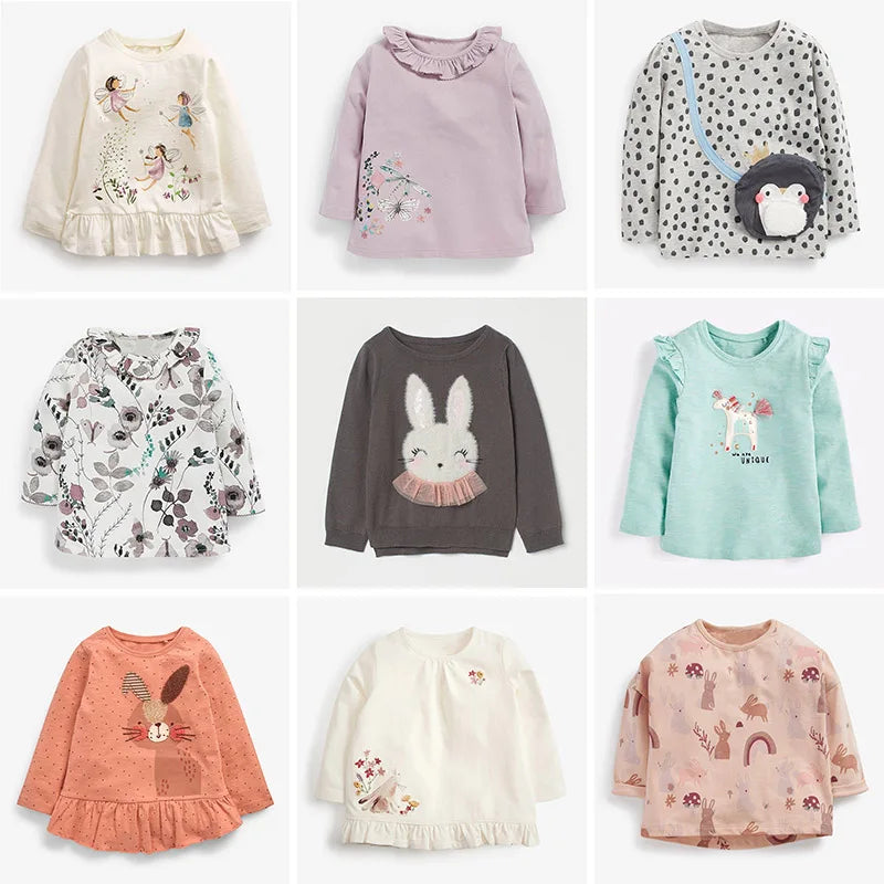 Little Girls Toddler Kids t shirt Long Sleeve t-shirt Tee Tops 100% Cotton Baby Girl Clothes Children Underwear Bunny 1-7Y