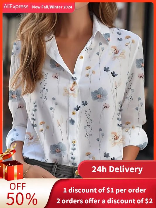 Women's shirt & blouses Elegant flower Shirt 3D Print High quality Long Sleeve Fashion Large size Female clothing Blouse