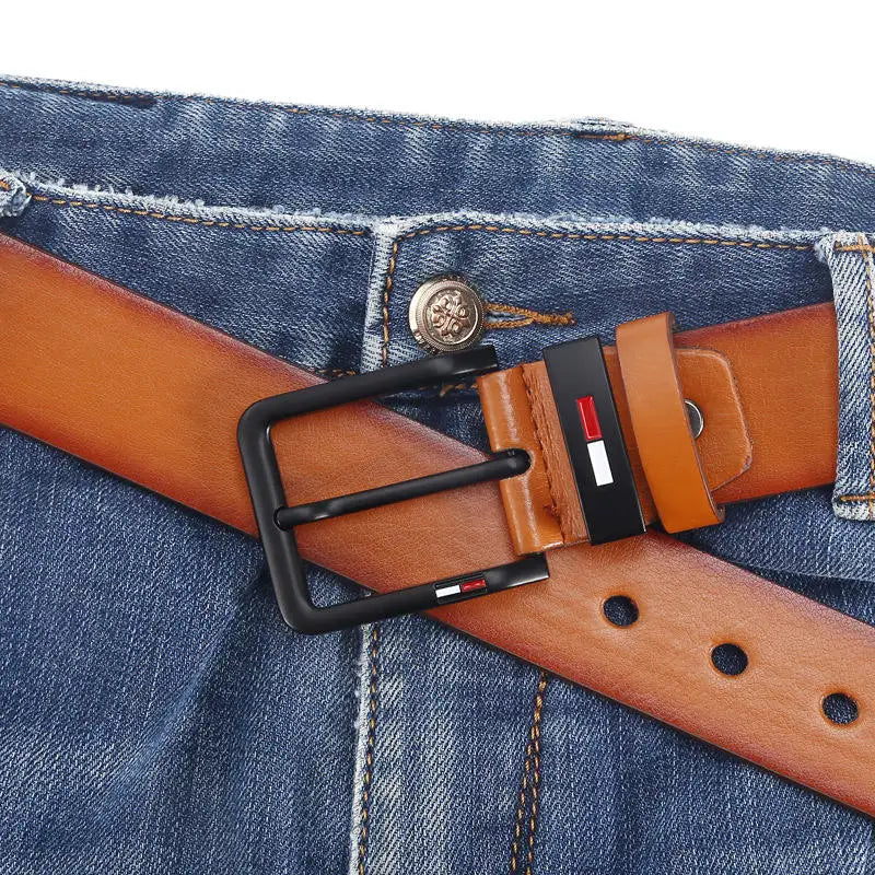 Men's PU Leather Alloy Pin Square Buckle Belt BusinessLeisure Belts Fashion Black Coffee Brown WaistBelts for Men