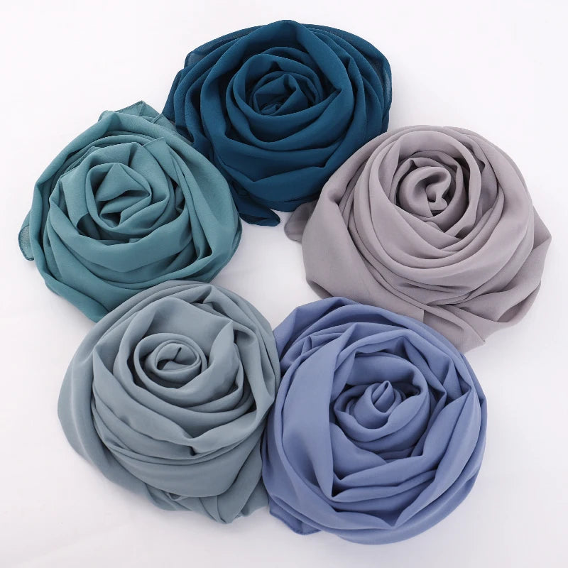 Chiffon Hijab Scarf 72*175cm Solid Color Muslim Fashion Shawl Headscarves For Women Islam Head Wraps Ladies Scarves Veil Ramadan