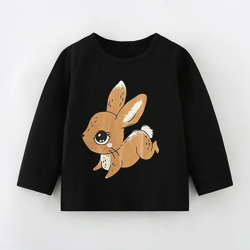 Little Girls Toddler Kids t shirt Long Sleeve t-shirt Tee Tops 100% Cotton Baby Girl Clothes Children Underwear Bunny 1-7Y