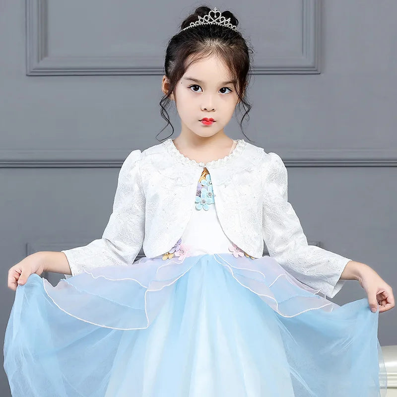 Embroidered Autumn Kids Girl Coat Spring Long Sleeve Lace Flower White Short Jacket For Birthday Party Baby Girls Outerwear