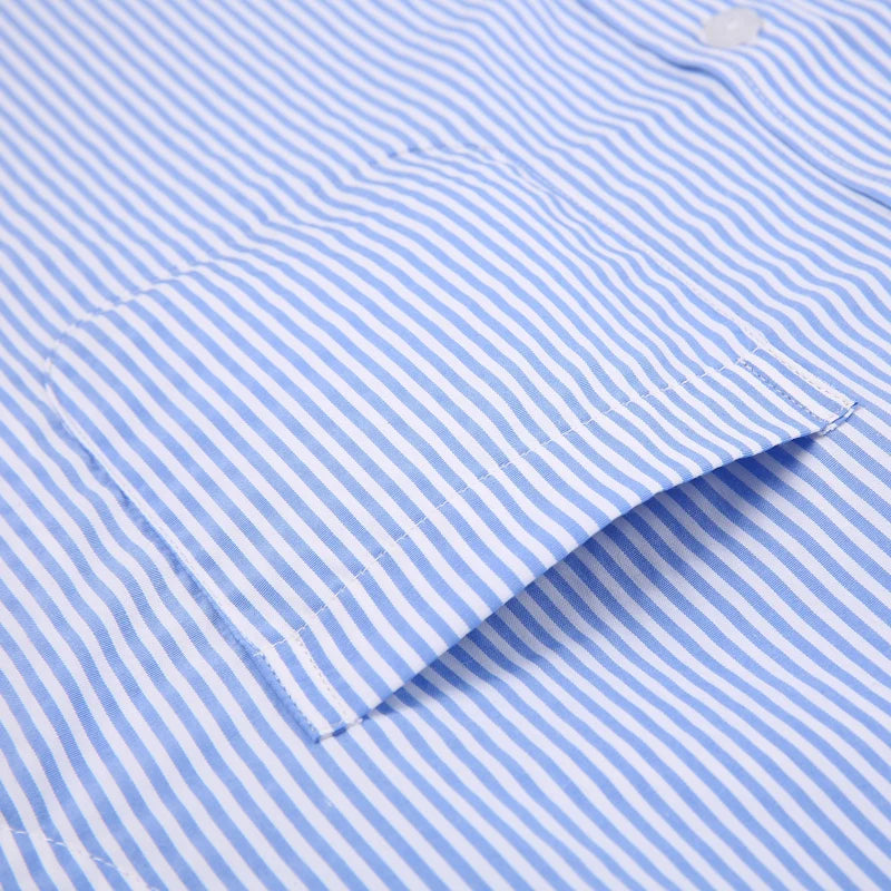 Men's Classic French Cuffs Striped Dress Shirt Single Patch Pocket Standard-fit Long Sleeve Wedding Shirts
