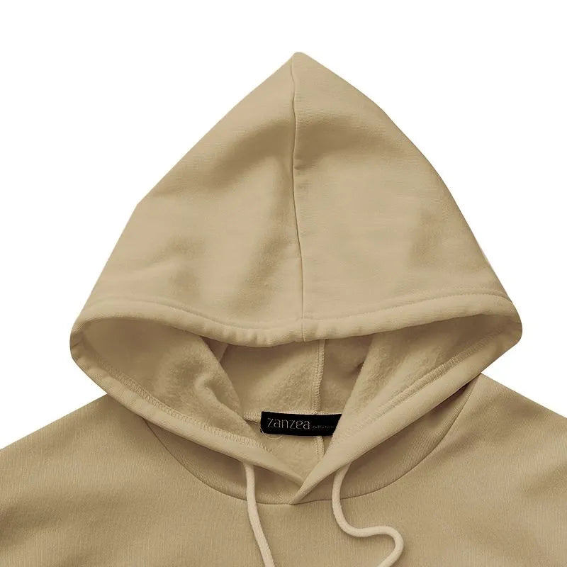 Stylish Hooded Hoodies Dress Women Autumn Sweatshirts Casual Long Sleeve Maxi  Female Solid Robe