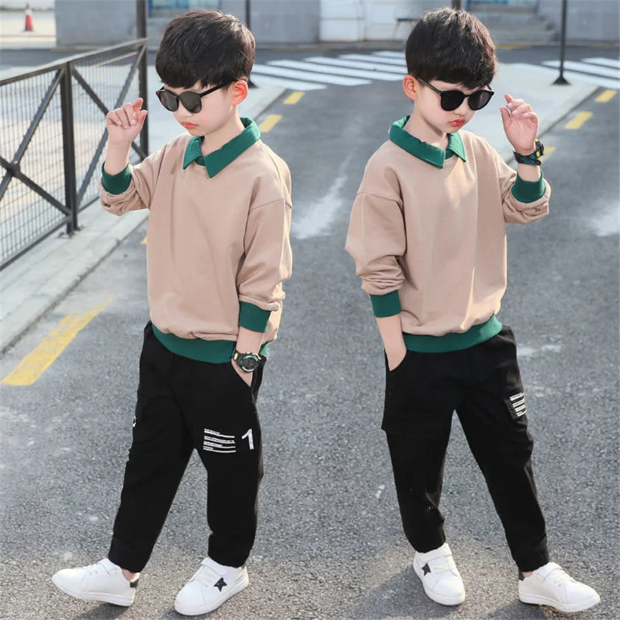 spring Autumn Long Sleeve  Boys Tracksuit Casual Letters Children Clothes Sweater+Trousers 2Pcs Suit Kid
