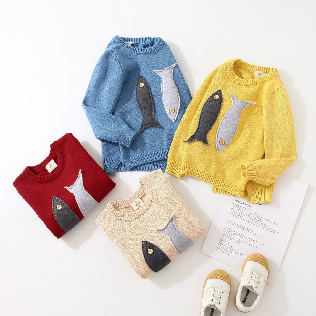 Spring Autumn Winter Teenage Christmas Gift O-Neck Knitted School Child Cartoon Baby Kids Boys Sweater