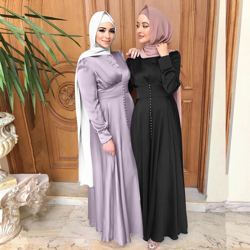 Abaya Silky Satin Muslim Dress Islam Dress Abayas Women Vestidos Robe Longue Vetement Femme Musulman