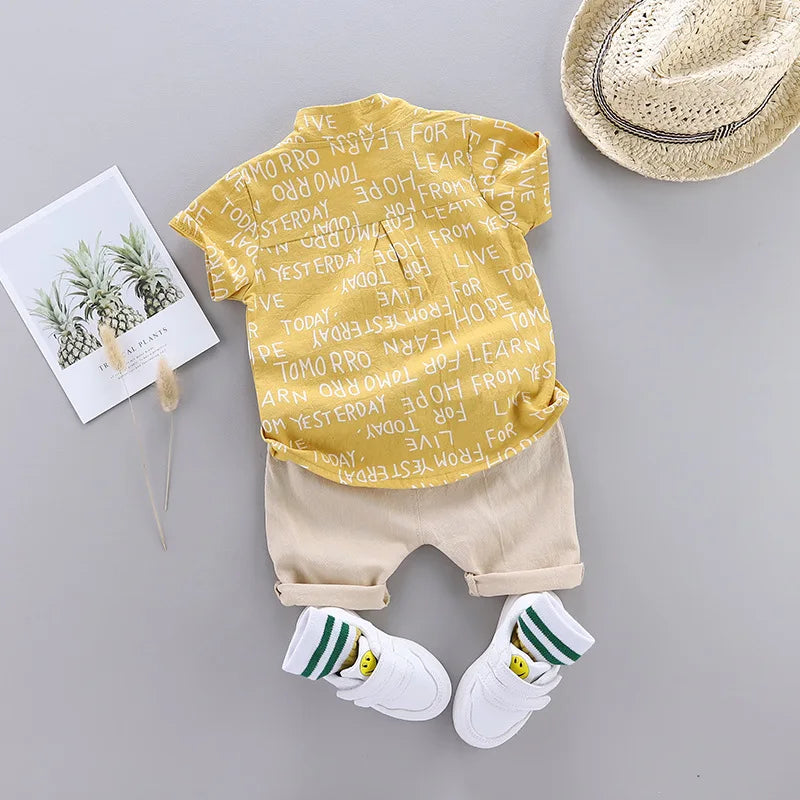 Boys Clothes Baby Summer Letter Shirt Set Print 2 PCS Short Sleeve Shirt + Pants for Infant Toddler Boy Outwear