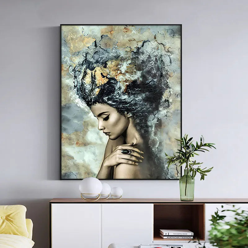 Portrait Wall Art Canvas Painting Posters and Prints Wall Art  Marble Girl Picture for Living Room Home Decor