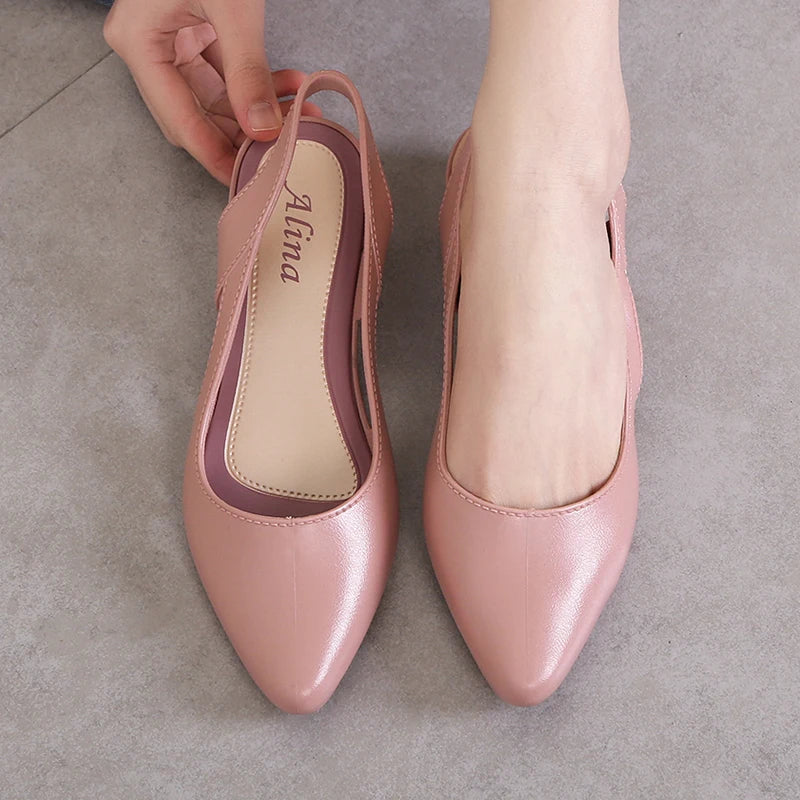 Sandals Women Pointed Toe Chunky Med High Heels Flip Flops Singback Casual Candy Skid proof Beach Shoes For Women