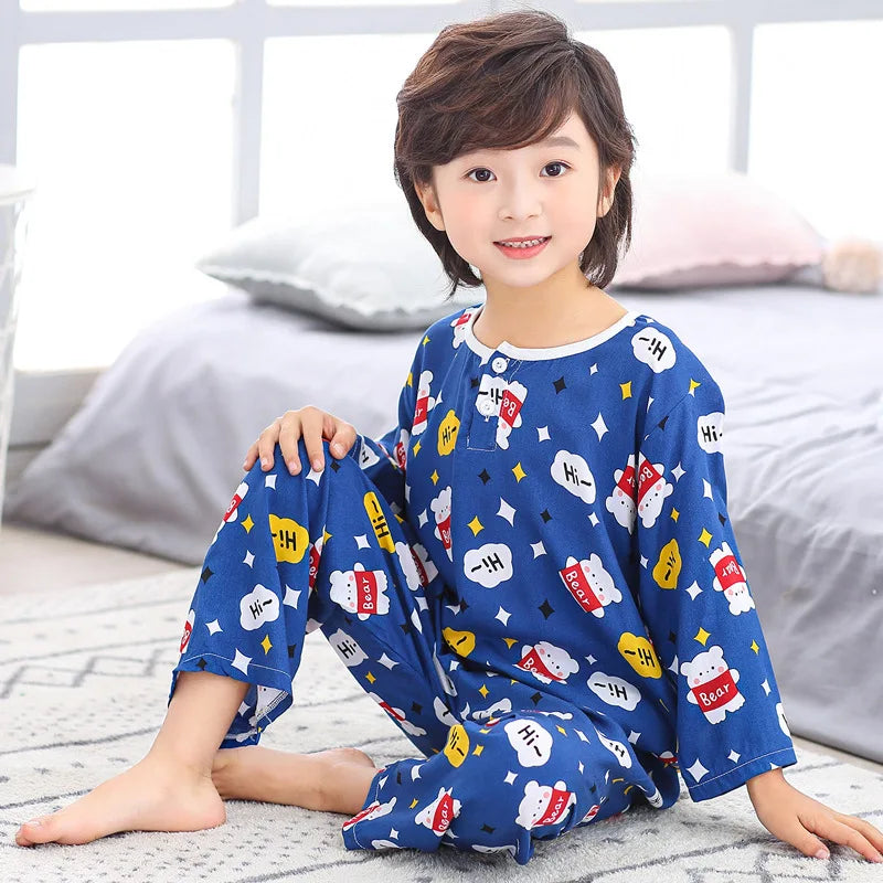Teens Pijamas Boys Sleepwear 100% Cotton Long Sleeve Clothes Sets Cartoon 2Pieces Sets Pyjamas Kids Nightwear