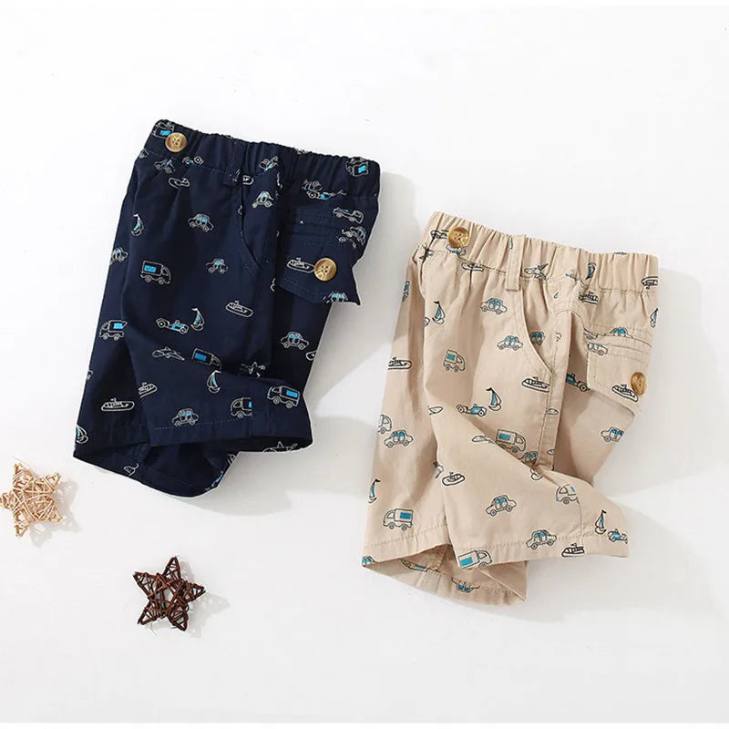 Boys Beach Shorts Causal Clothes Cotton Car Plane Print Pocket Elastic Shorts For Kids Baby Boys