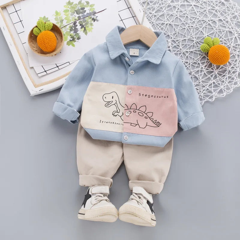 Baby Boys Clothes Autumn Kids Cartoon Dinosaur Shirt+Pants 2 Pieces Children Novelty style Suit Toddler