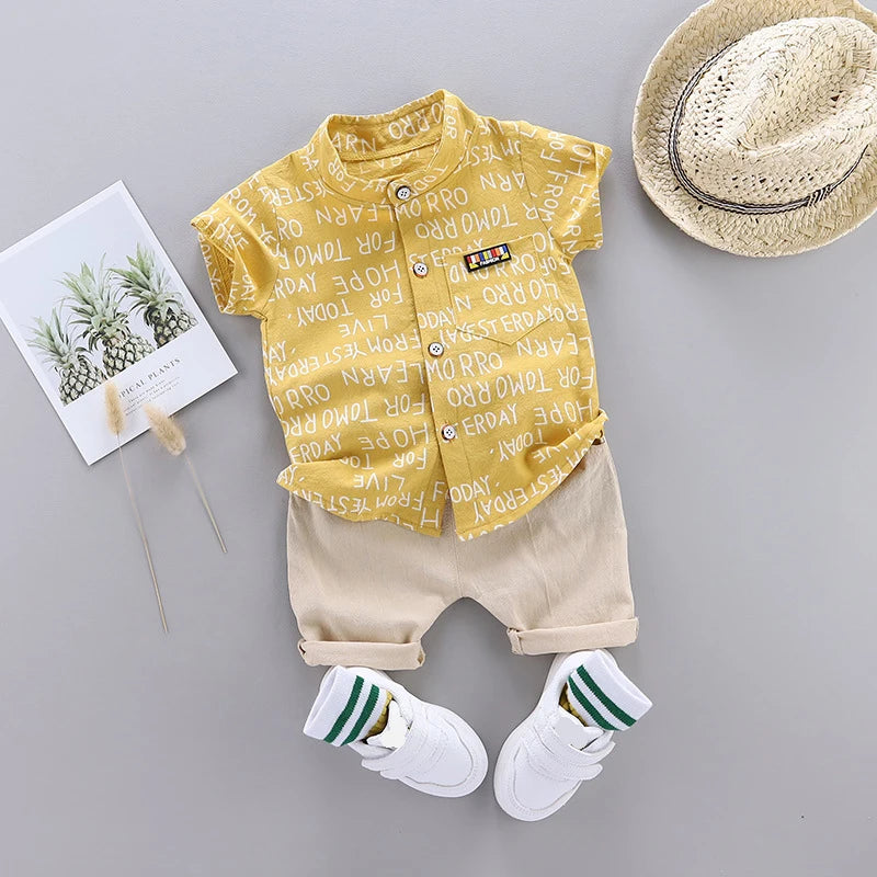Boys Clothes Baby Summer Letter Shirt Set Print 2 PCS Short Sleeve Shirt + Pants for Infant Toddler Boy Outwear