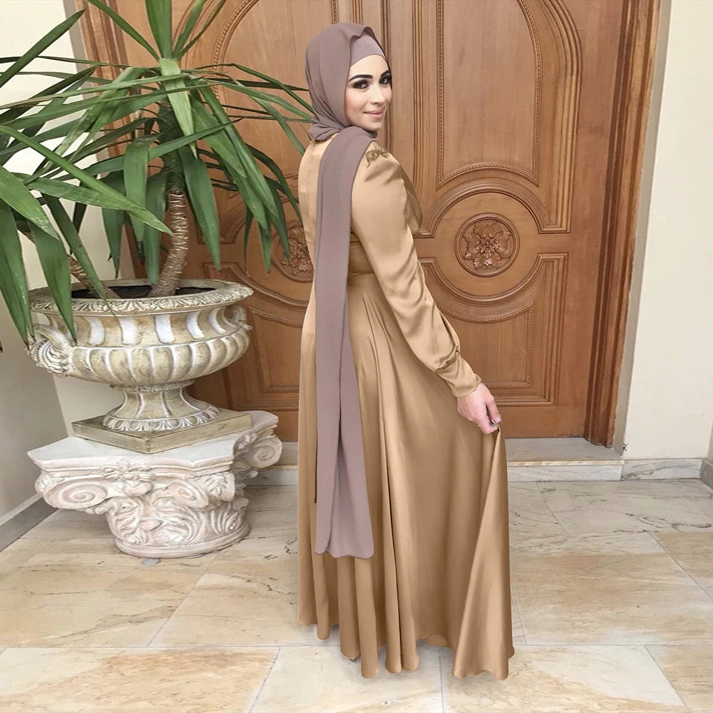 Abaya Silky Satin Muslim Dress Islam Dress Abayas Women Vestidos Robe Longue Vetement Femme Musulman