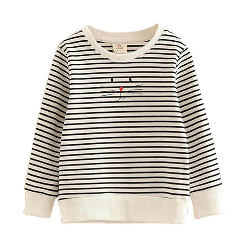 Spring Autumn Fashion 3 4 5 6 7 8 9 10 Years Children Hoodies Cotton Cartoon Striped Slim Sweatshirt For Kids Baby Girls