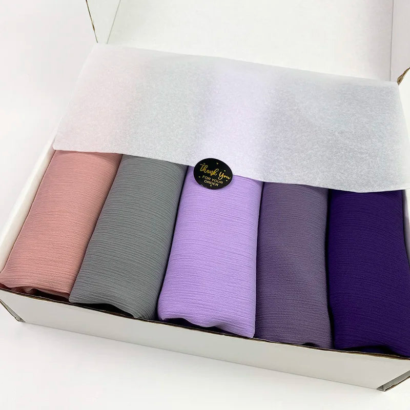 Women's Pleated Hijab Heavy Chiffon Scarf Wrap Solid Color Shawls Headband Muslim Hijabs Headscarf New Trendy