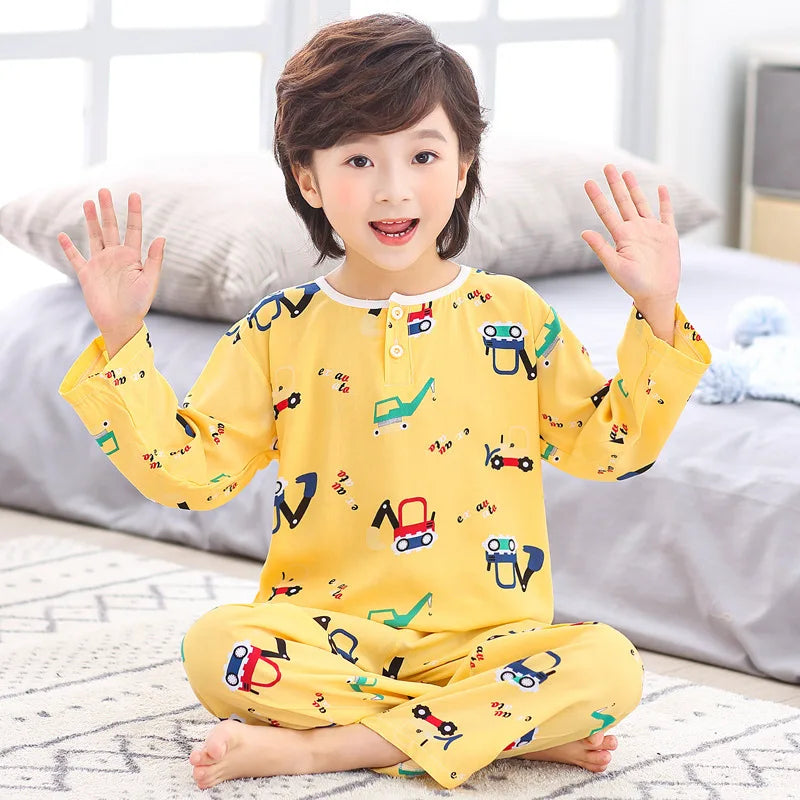 Teens Pijamas Boys Sleepwear 100% Cotton Long Sleeve Clothes Sets Cartoon 2Pieces Sets Pyjamas Kids Nightwear