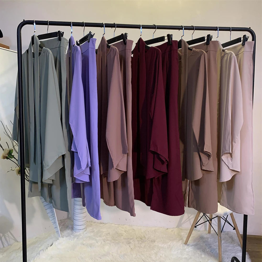 Abaya Hijab Two-piece Muslim Sets Dress Caftan Kaftans Islam Clothing 2 Piece Set Women Loose Wide Leg Pants