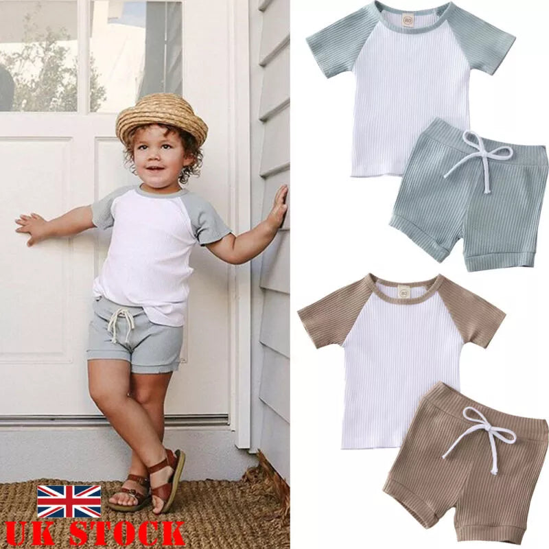Toddler Baby Girls Boys Kids Summer Clothes Short Sleeve T-shirt Tops + Shorts Pants Outfits Set 0-5Y