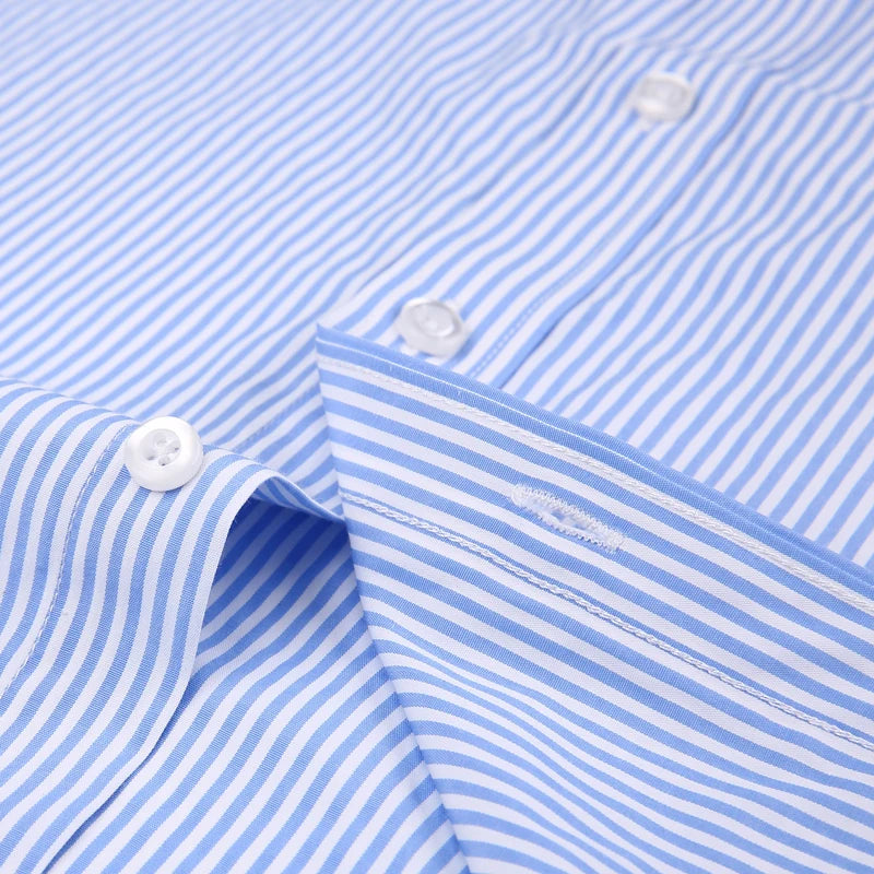 Men's Classic French Cuffs Striped Dress Shirt Single Patch Pocket Standard-fit Long Sleeve Wedding Shirts