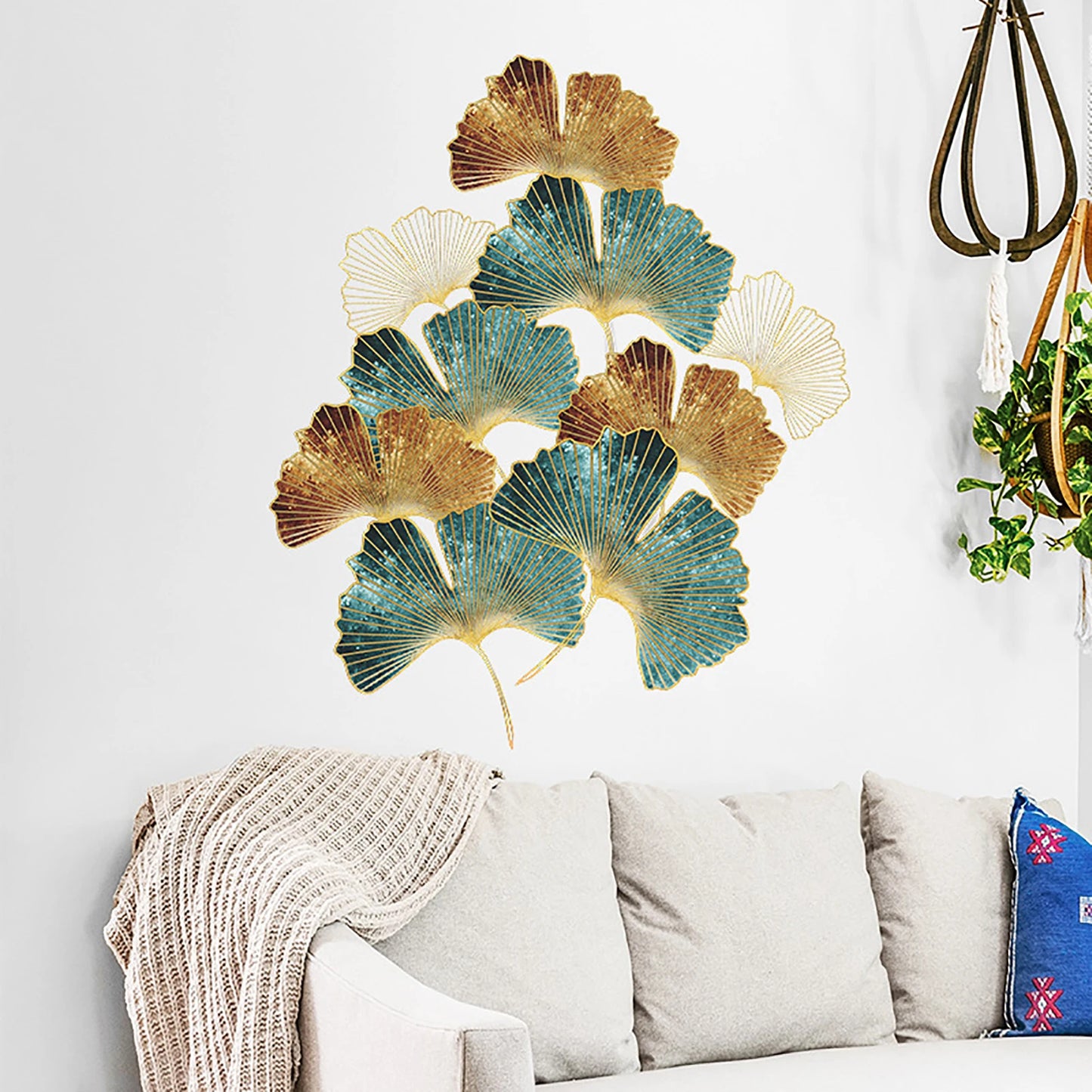 Modern Wrought Wall Hanging Ginkgo Leaf Crafts Decoration Home Background Wall Sticker Porch Metal Mural Accessories