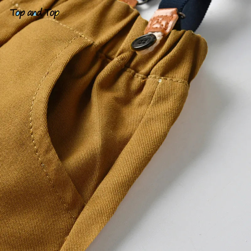 Boys Clothing Sets Springs Autumn New Kids Boys Long Sleeve Plaid Bowtie Tops+Suspender Pants Casual Clothes Outfit