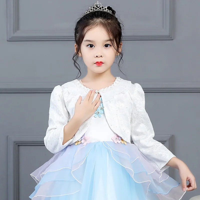 Embroidered Autumn Kids Girl Coat Spring Long Sleeve Lace Flower White Short Jacket For Birthday Party Baby Girls Outerwear