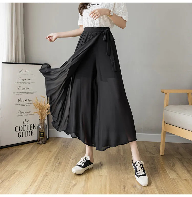 Spring Summer, Women Chiffon Trousers High Waist Pants