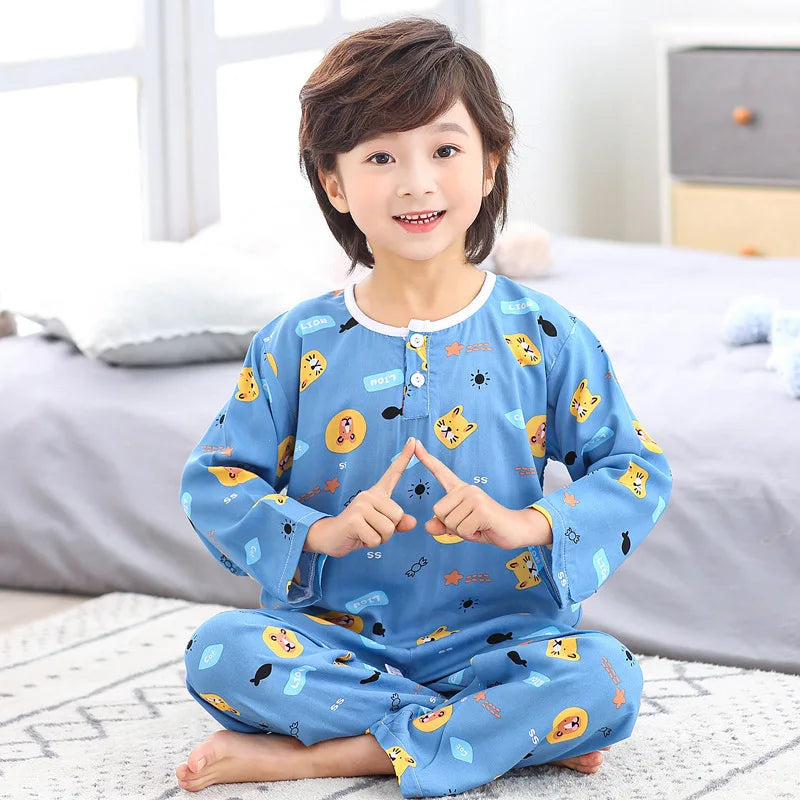 Teens Pijamas Boys Sleepwear 100% Cotton Long Sleeve Clothes Sets Cartoon 2Pieces Sets Pyjamas Kids Nightwear