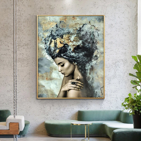 Portrait Wall Art Canvas Painting Posters and Prints Wall Art  Marble Girl Picture for Living Room Home Decor