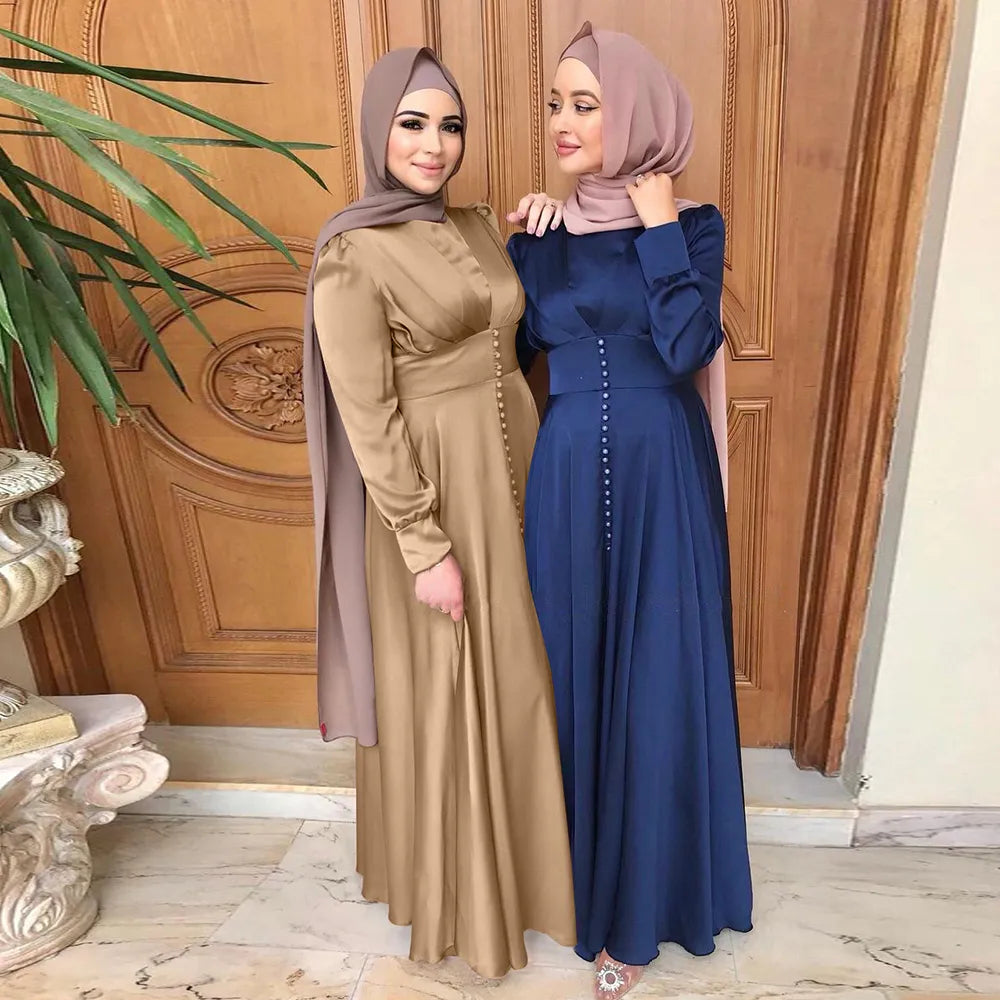 Abaya Silky Satin Muslim Dress Islam Dress Abayas Women Vestidos Robe Longue Vetement Femme Musulman