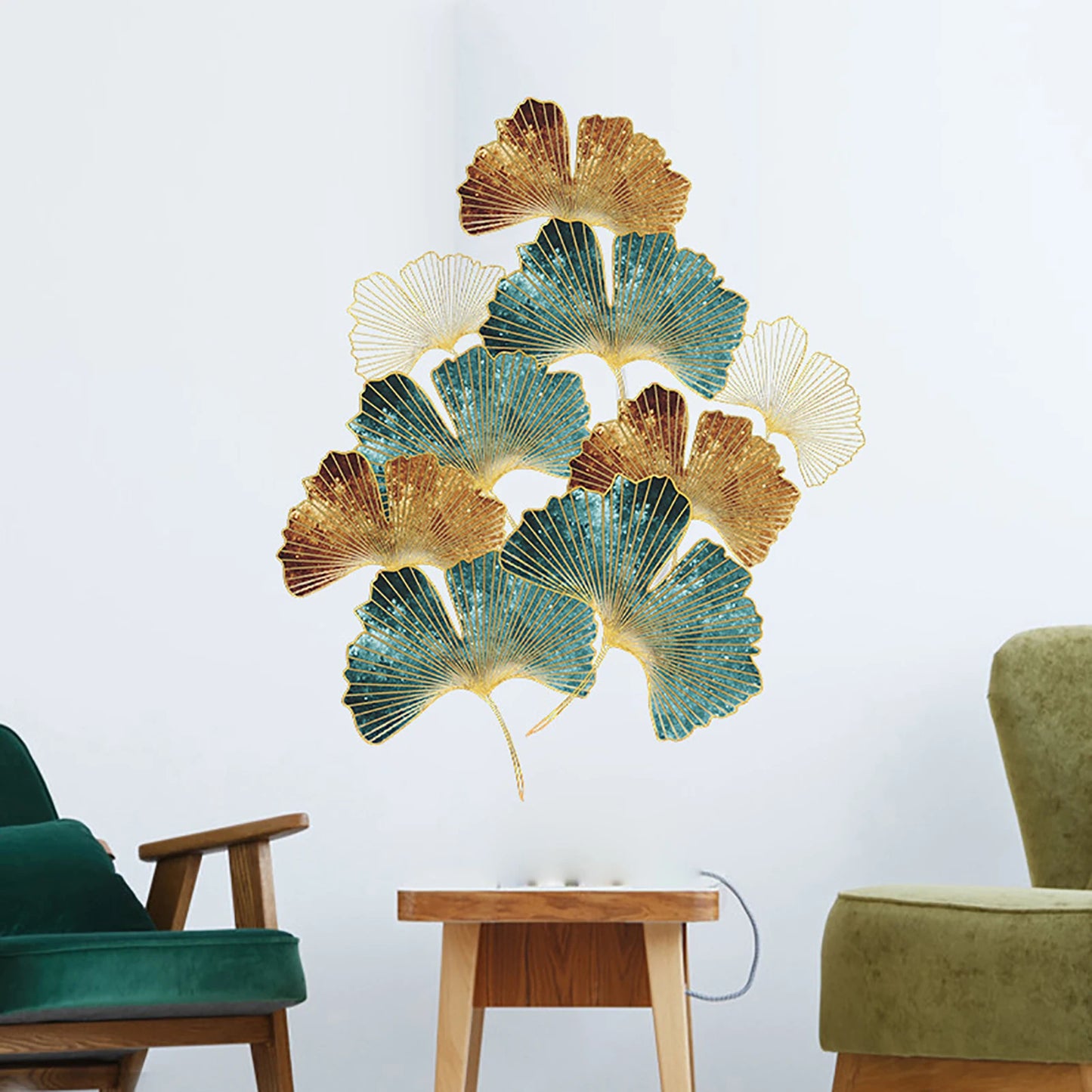 Modern Wrought Wall Hanging Ginkgo Leaf Crafts Decoration Home Background Wall Sticker Porch Metal Mural Accessories