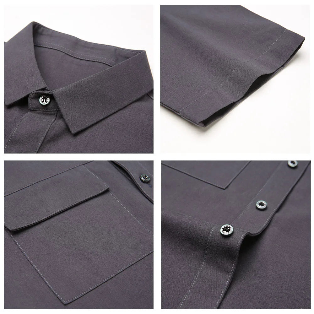 Spring Summer High Quality Streetwear Fashion Style Big Pocket 100% Cotton Half Sleeve Shirt Men Clothing C6056S