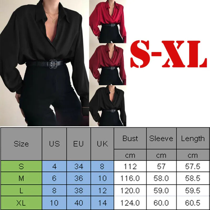 Women Button Blouses Turn Down Collar Shirts Long Sleeve Casual Blouse Loose Shirt Baggy Tops