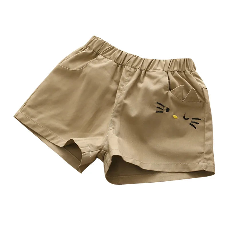 Children Fashion Cotton Embroidery Cartoon Solid Color Cotton Summer Shorts For Kids Baby Girls