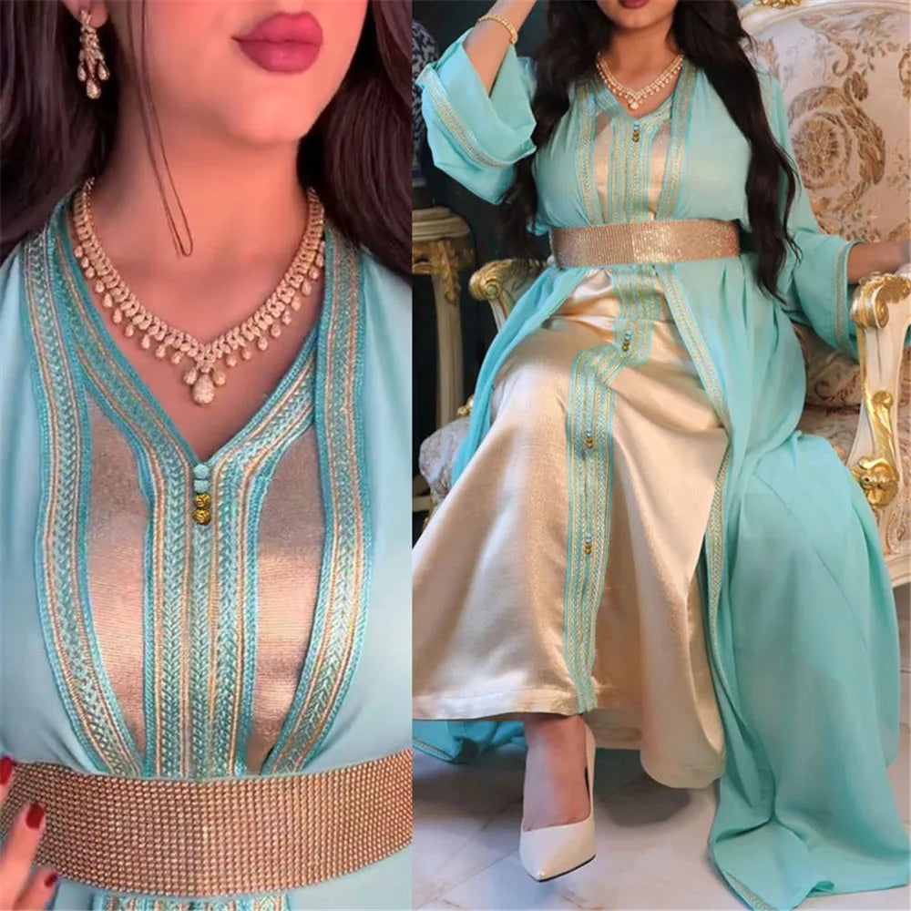 Muslim Open Abayas Sleeveless Dress 2 Piece Women Kaftan Chiffon Set Caftan Islamic Ramadan Vestidos Outfit
