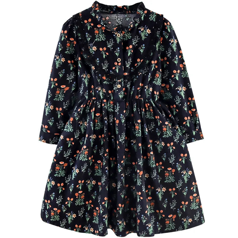 Cotton Baby Girls Dresses Spring Autumn Long Sleeve Floral Print Kids Clothes for Teens Outfits Vestidos