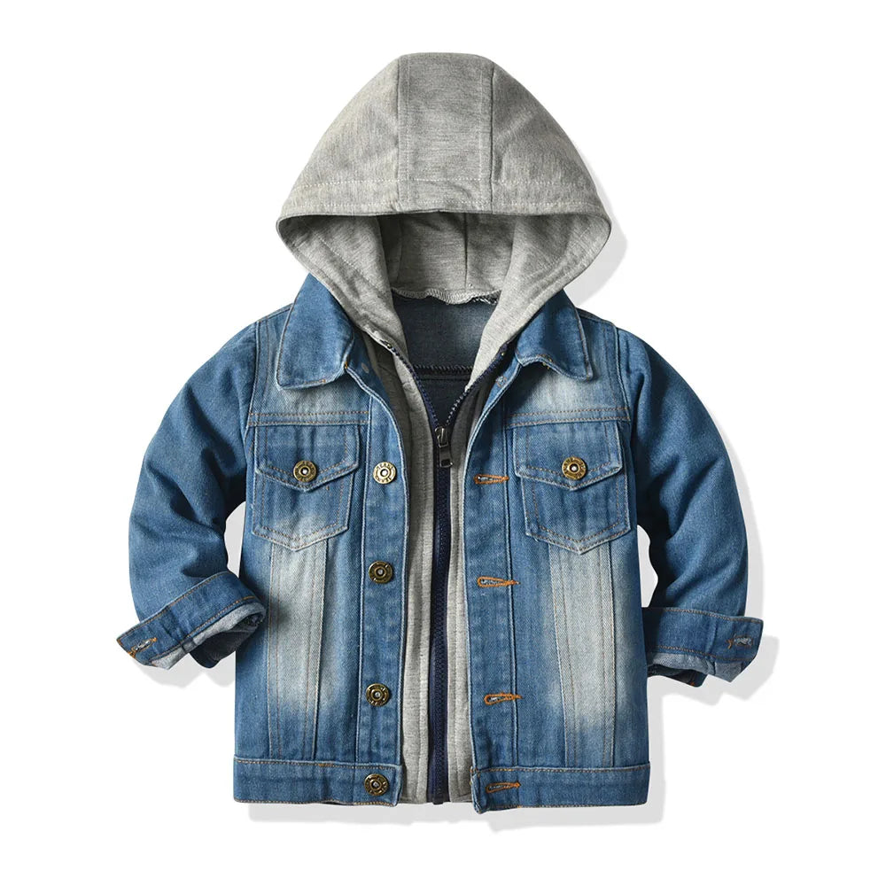 top and top Stylish Kids Boys Girls Denim Hooded Jackets Casual Fake two Cardigan Coat Children Cowboy Zipper Outerwear Clothes