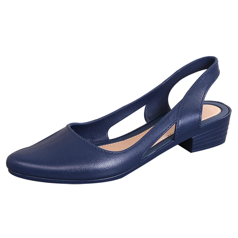 Sandals Women Pointed Toe Chunky Med High Heels Flip Flops Singback Casual Candy Skid proof Beach Shoes For Women