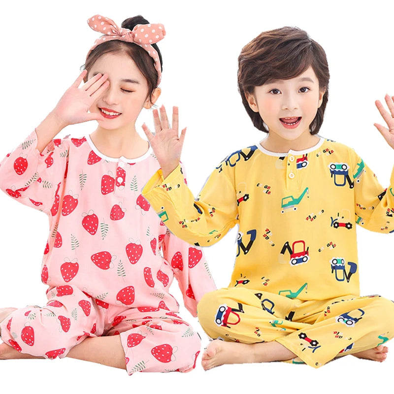 Teens Pijamas Boys Sleepwear 100% Cotton Long Sleeve Clothes Sets Cartoon 2Pieces Sets Pyjamas Kids Nightwear