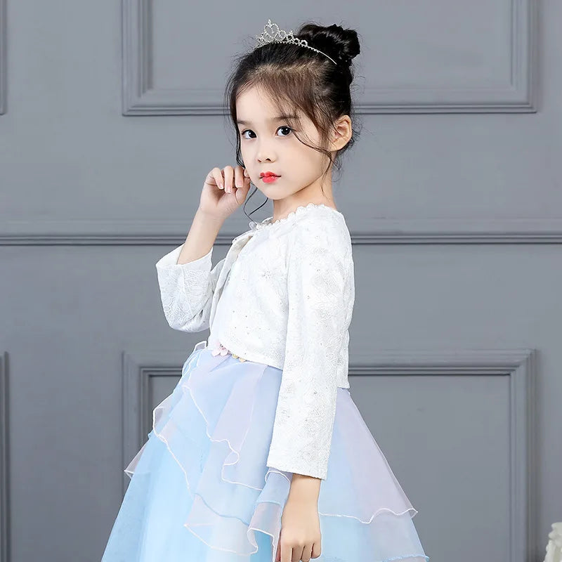 Embroidered Autumn Kids Girl Coat Spring Long Sleeve Lace Flower White Short Jacket For Birthday Party Baby Girls Outerwear