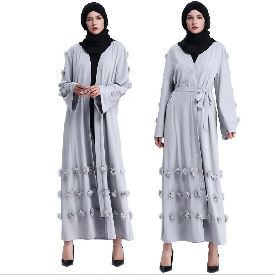 Elegant Full Length Muslim Abaya for women opened kimono cardigan appliques robes  female Muslims Dress Islamic dress