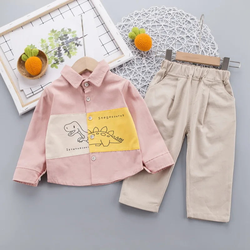 Baby Boys Clothes Autumn Kids Cartoon Dinosaur Shirt+Pants 2 Pieces Children Novelty style Suit Toddler