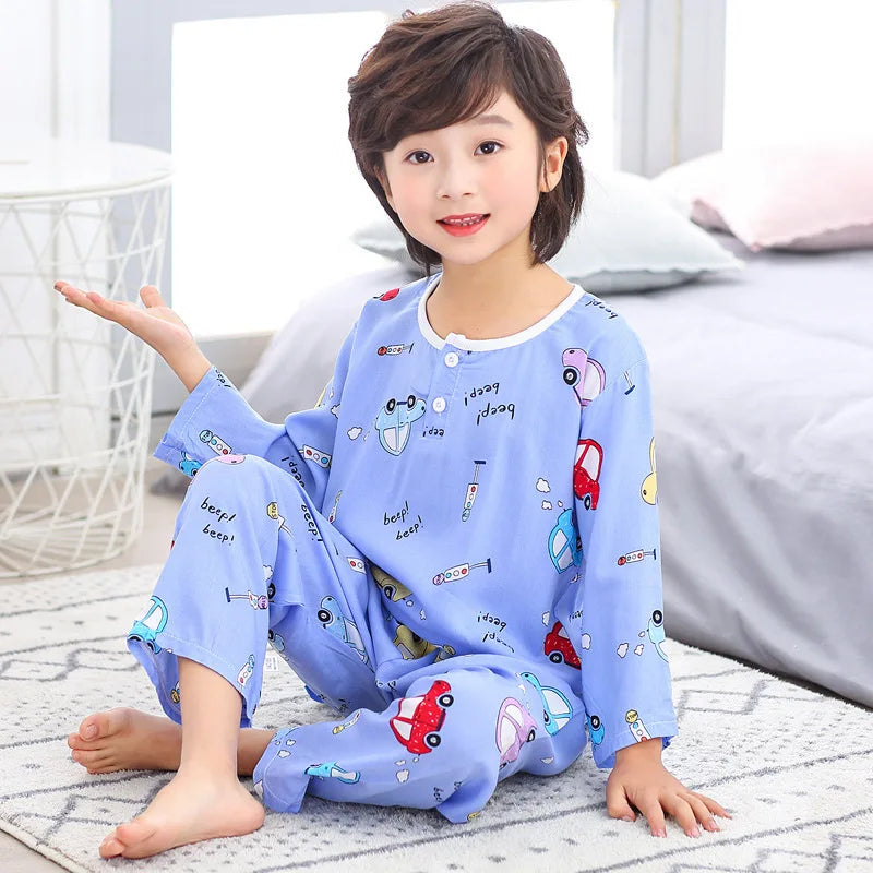 Teens Pijamas Boys Sleepwear 100% Cotton Long Sleeve Clothes Sets Cartoon 2Pieces Sets Pyjamas Kids Nightwear