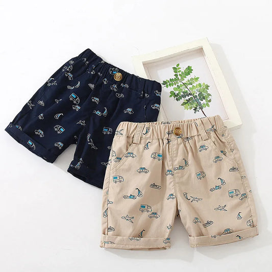 Boys Beach Shorts Causal Clothes Cotton Car Plane Print Pocket Elastic Shorts For Kids Baby Boys