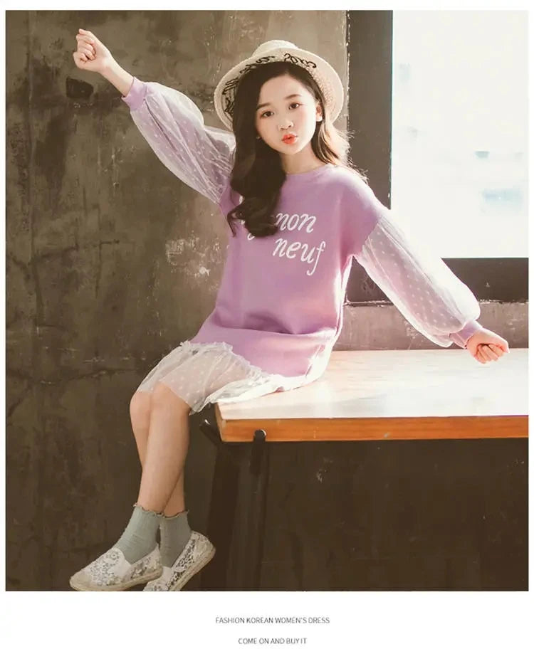 Teenager dress clothes girls dress cotton children long sleeve dress long sleeve dress for girls